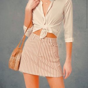 Pinstripe White & Tan Mini Skirt